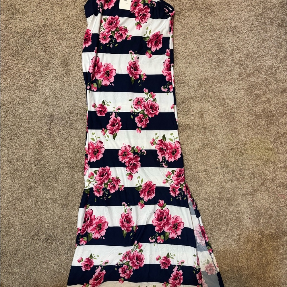 Exist Floral Striped Dress - Pink and Black